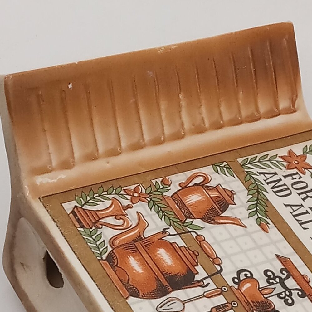 Vintage THANKFUL Ceramic Napkin Holder Kitchen Prayer Brown Thanksgiving Friends - Picture 10 of 14